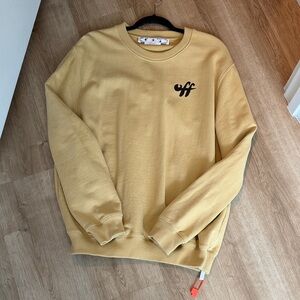 Off-White Pale Yellow Crewneck Sweatshirt with Black Logo